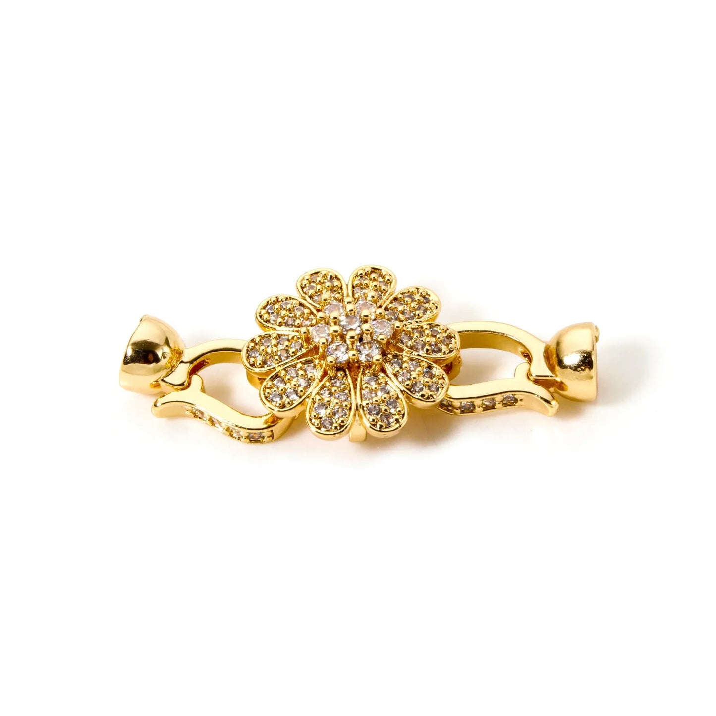 1pc Brass Fold Over Clasps Gold Color Round Flower Bowknot Clear Cubic Zirconia Charms DIY Necklace Bracelet Jewelry Findings